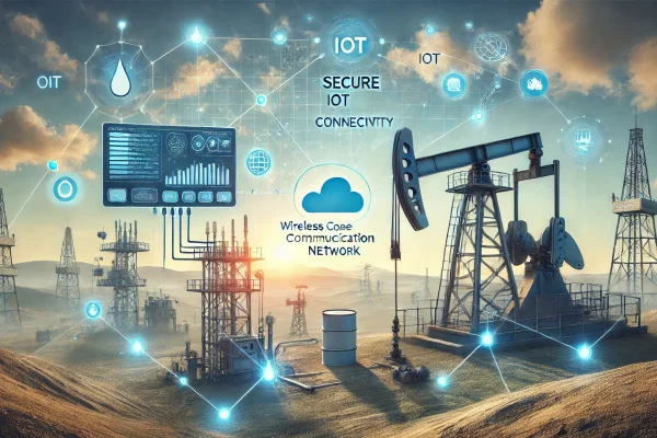 DALL·E 2025-01-28 14.43.12 - A visually engaging representation of a secure and reliable IoT connectivity network for artificial lift systems in oil fields. The scene includes an