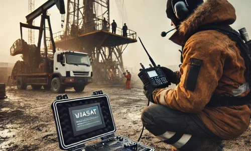 DALL·E 2025-01-29 15.31.59 – A portable satellite communication system in a remote oil and gas site. A field engineer is setting up a rugged Viasat Go-anywhere Pro terminal near d DALL·E 2025-01-29 15.31.59 - A portable satellite communication system in a remote oil and gas site. A field engineer is setting up a rugged Viasat Go-anywhere Pro terminal near d