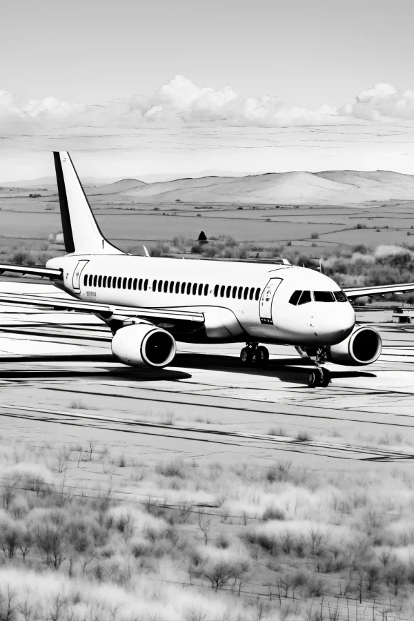 a black and white ''airbusa319'' airplane